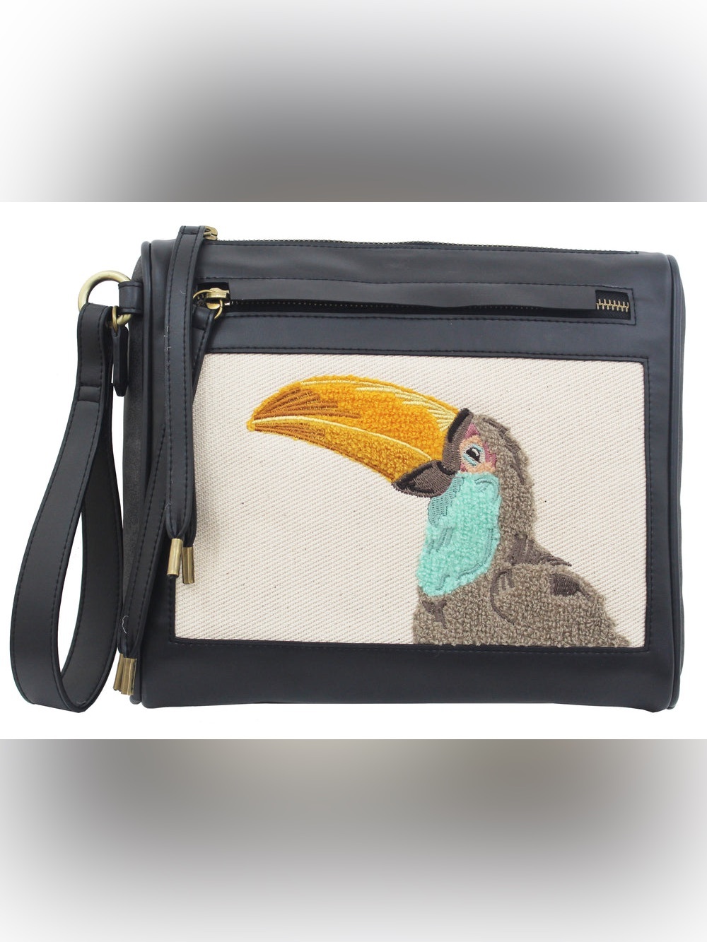 Elle Jade Gypsy Clutch with Embroidered Toucan Detail and Dust Bag- NWT!